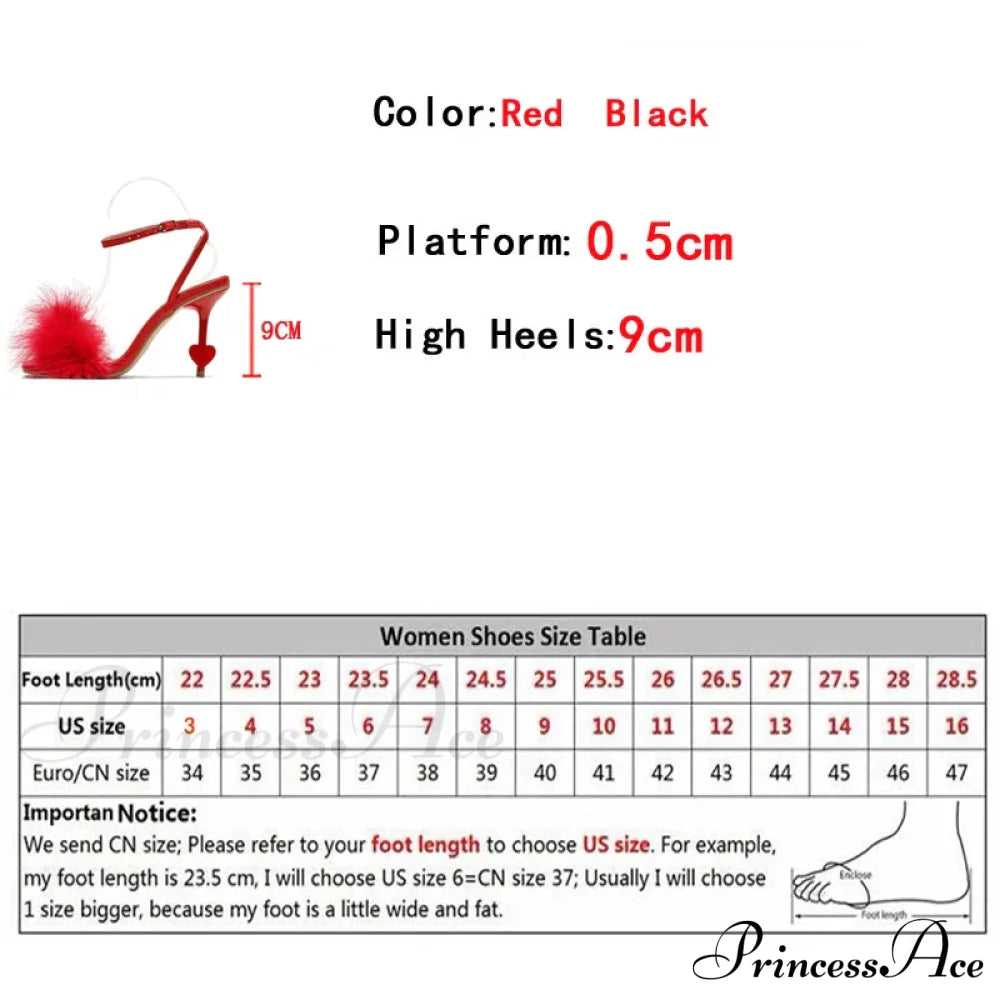 Big Size 42 Sexy Ankle Strap High Heels Fluffy Feather Women Sandals Summer Gladiator Square Toe