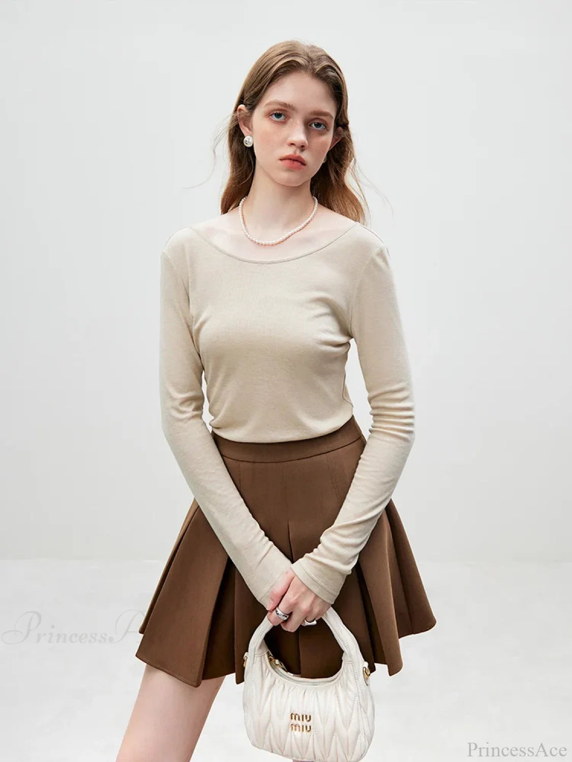 Big U - shaped Collar Slim Simple Basic Sweater Khaki / S
