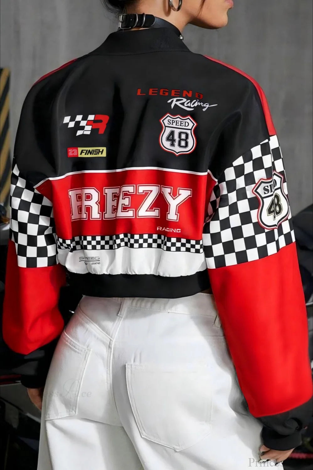 Biker Letter Print Short Long Sleeve Jacket