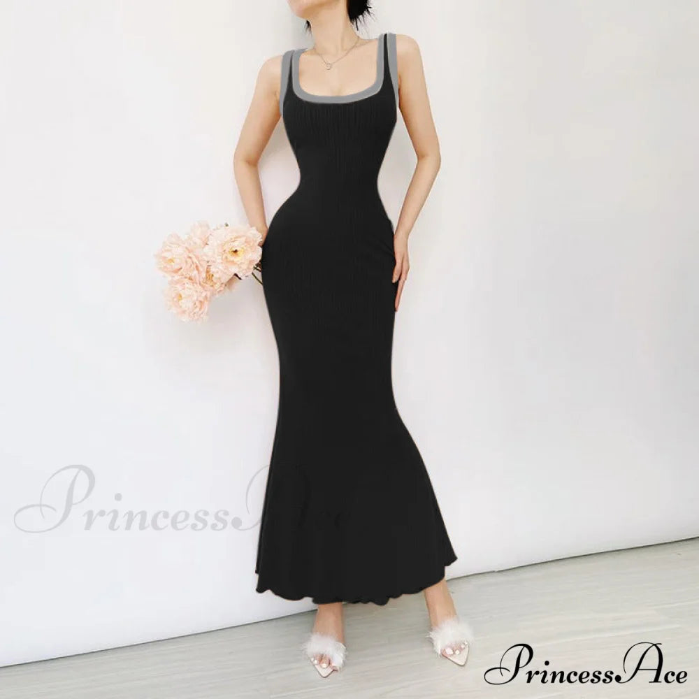 Black Bodycon Dress With Cut Out Detail L / Black Long Bodycon Dress