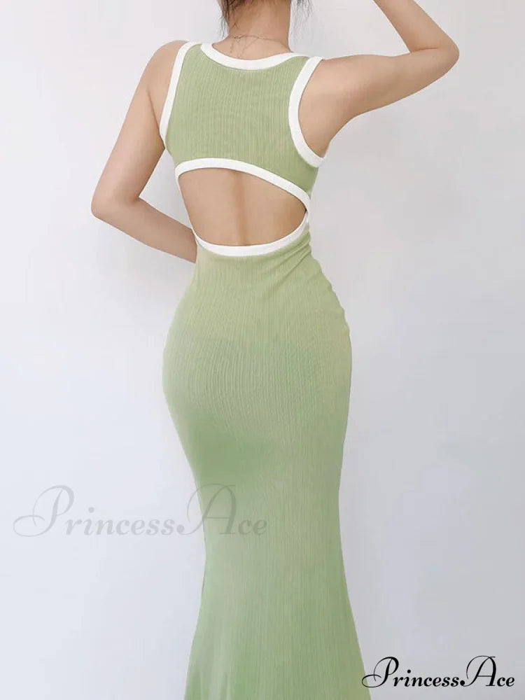 Black Bodycon Dress With Cut Out Detail M / Green Black Long Bodycon Dress