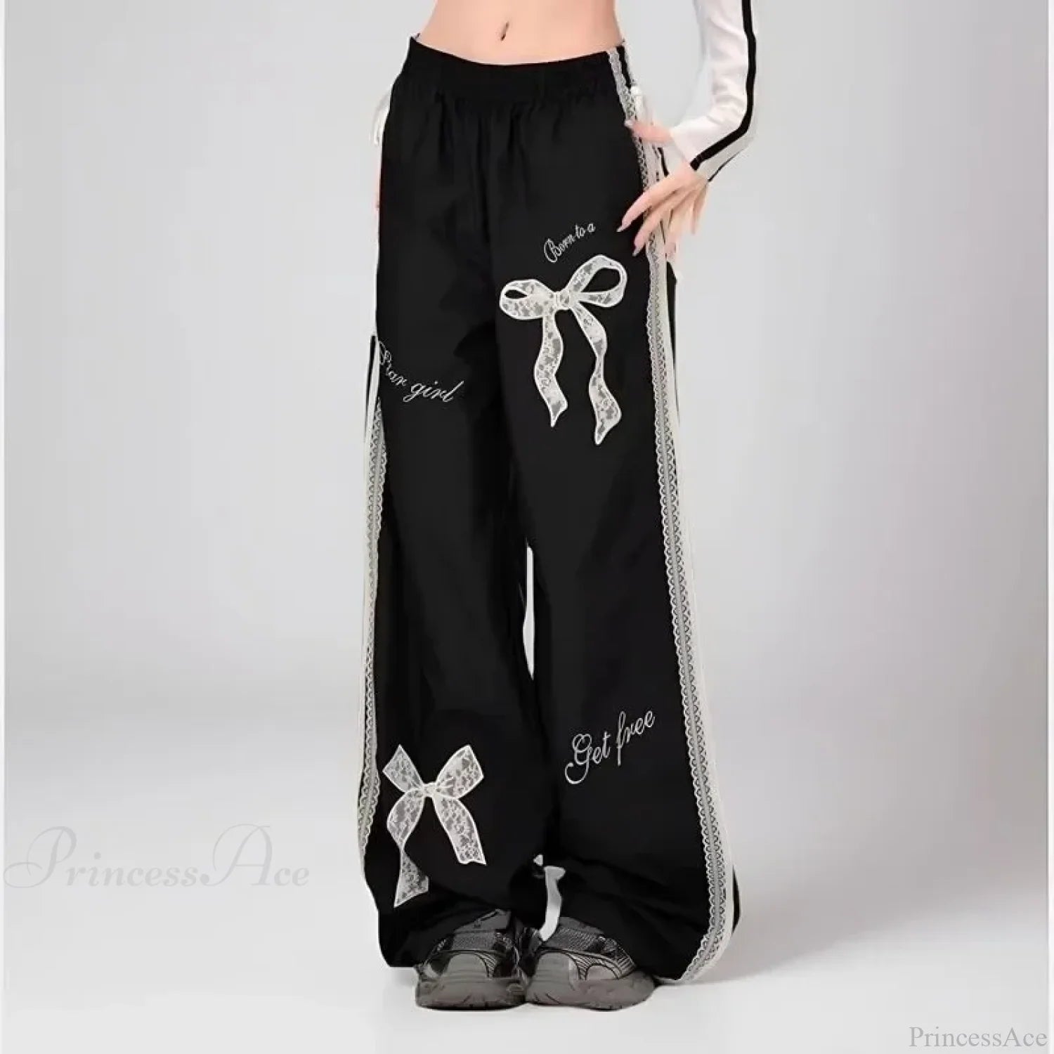 Black Bow Lace Y2K Women Vintage Pants