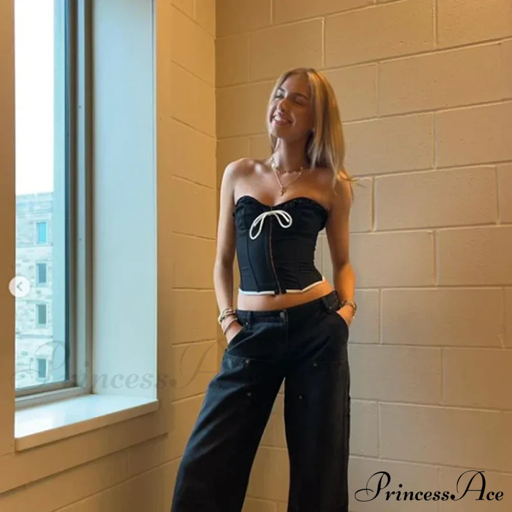 Black Bow Stylish Hook Crop Top