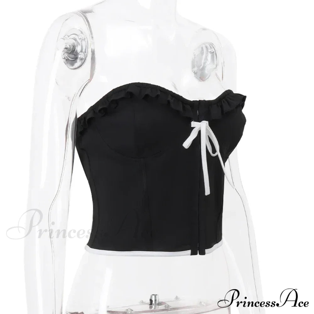 Black Bow Stylish Hook Crop Top