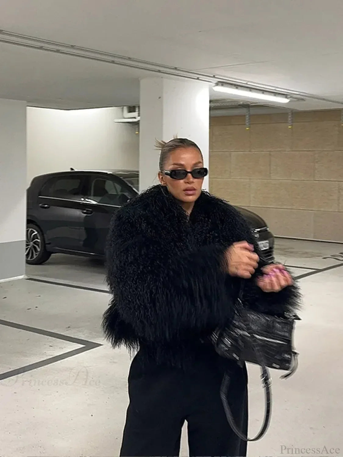 Black Casual Turn Down Collar Coat Black / S