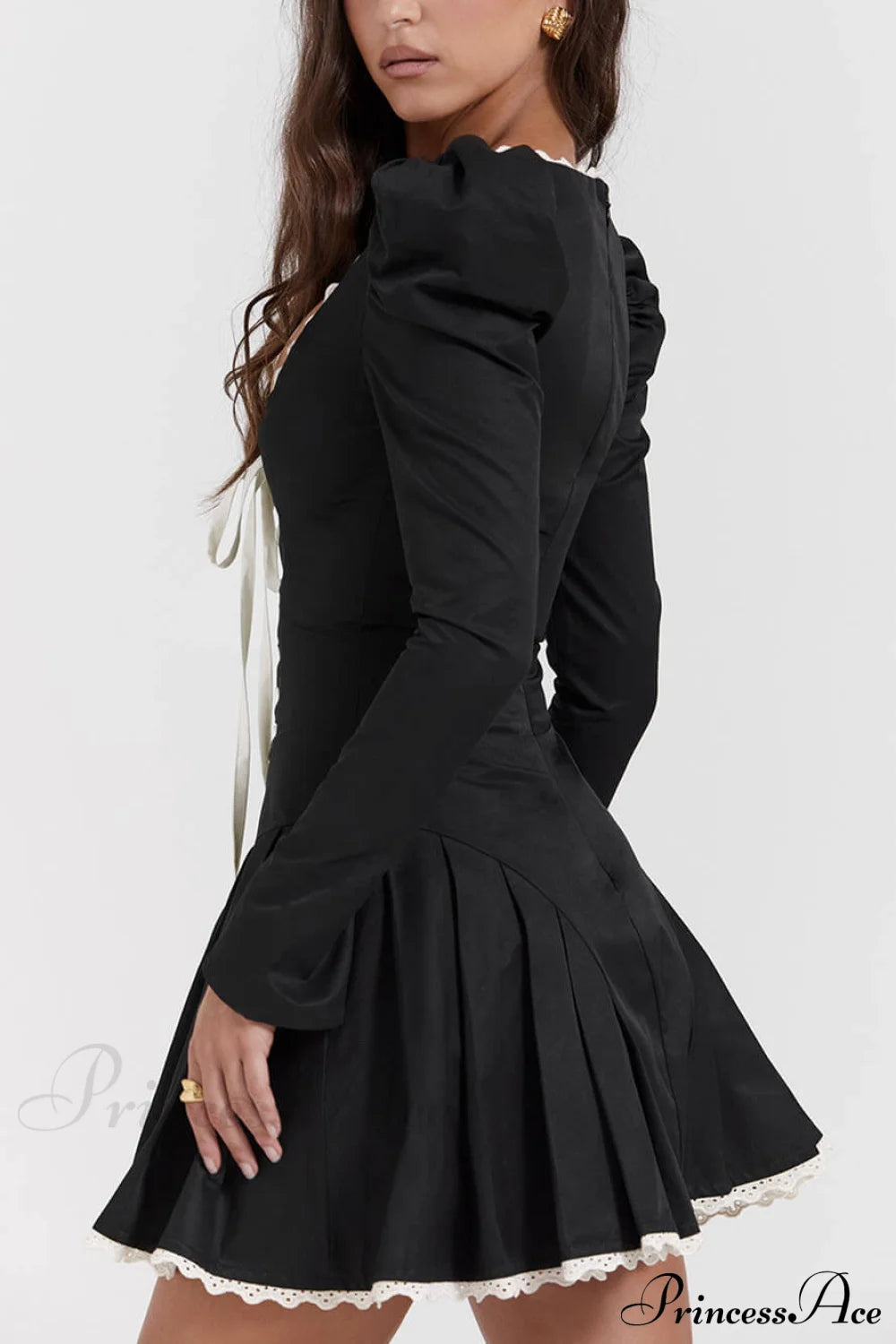 Black&Cream Pleated Stylish Mini Dress Dresses