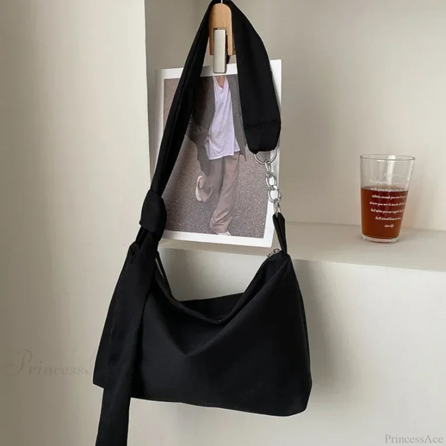 Black Crossbody Shoulder Bag with Chain Black shoulder-250126