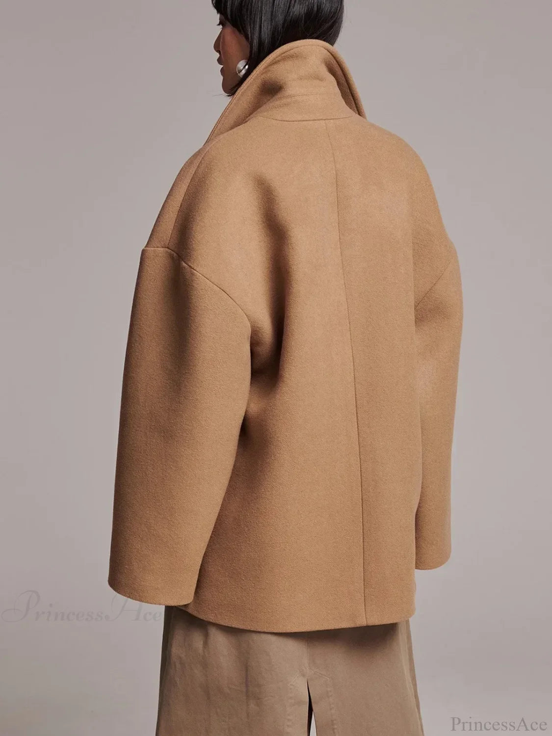 Black Lapel Slim Single-Breasted Overcoat