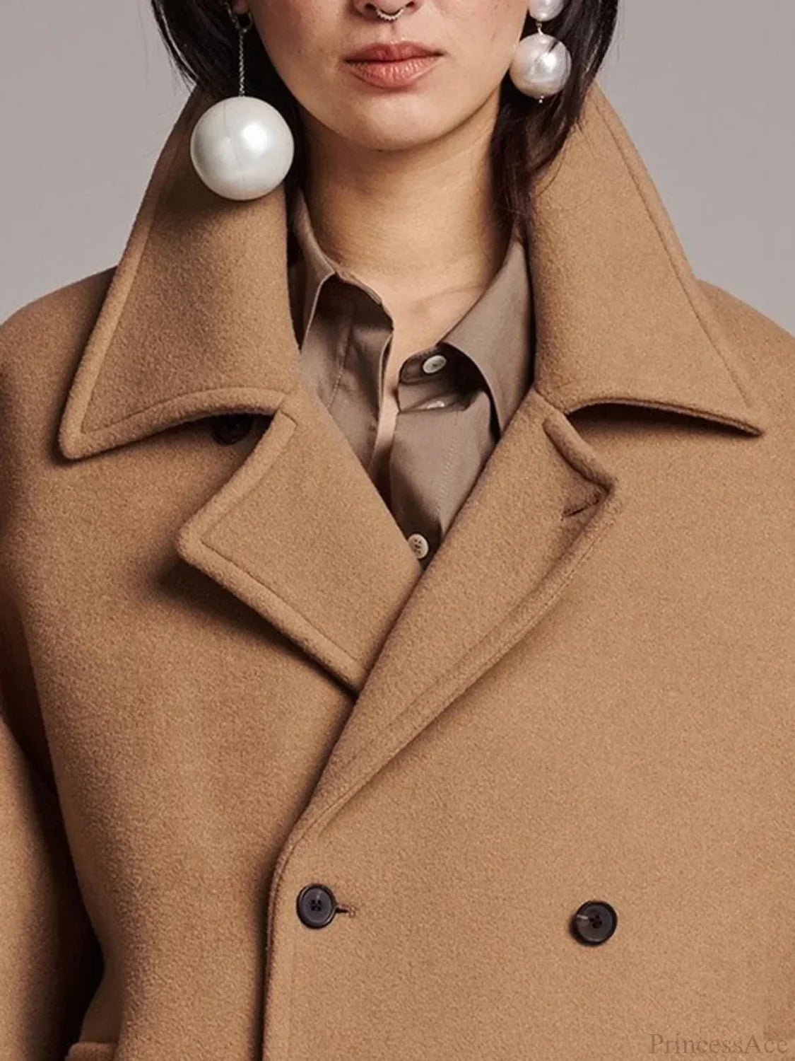 Black Lapel Slim Single-Breasted Overcoat