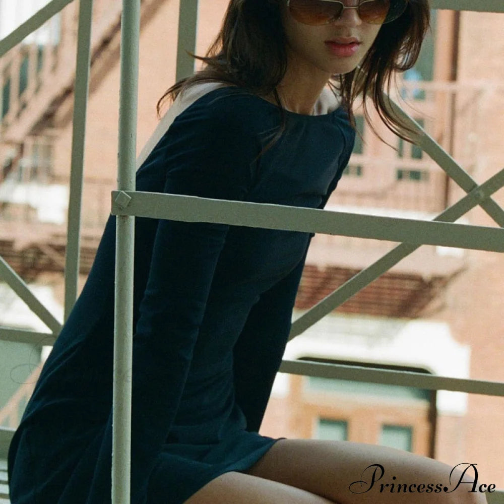 Black Mesh Long Charming Sleeve Backless Mini Dress