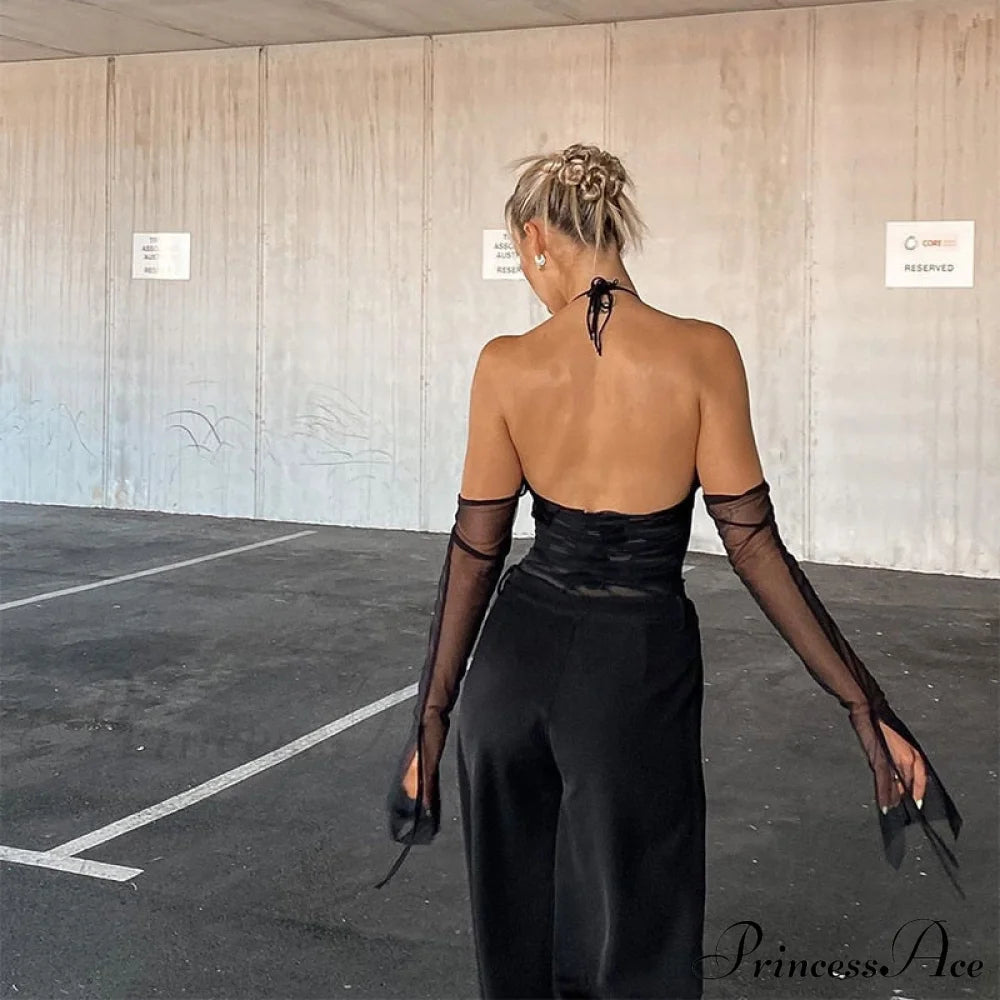 Black Mesh Stylish Top With Glove Top