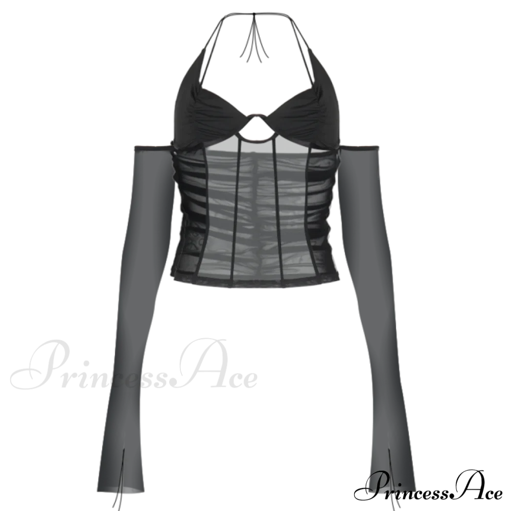 Black Mesh Top With Glove Free From Label