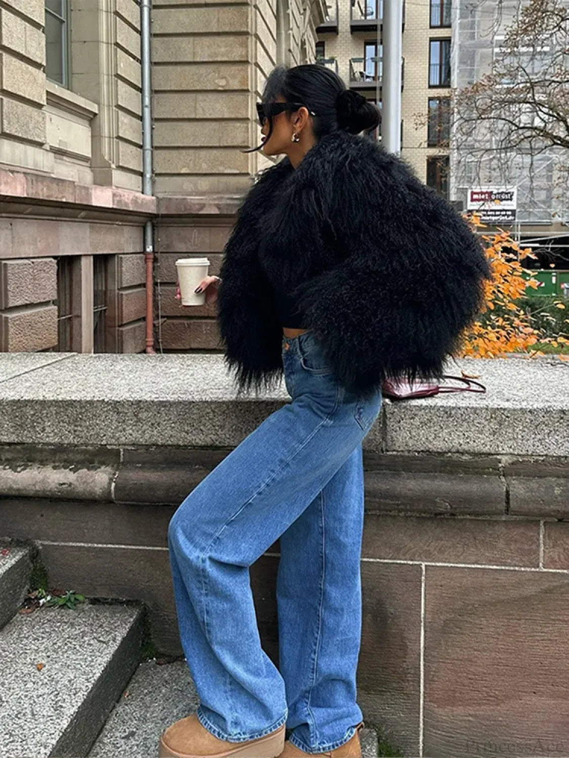 Black Oversized Fluffy Winter Coat