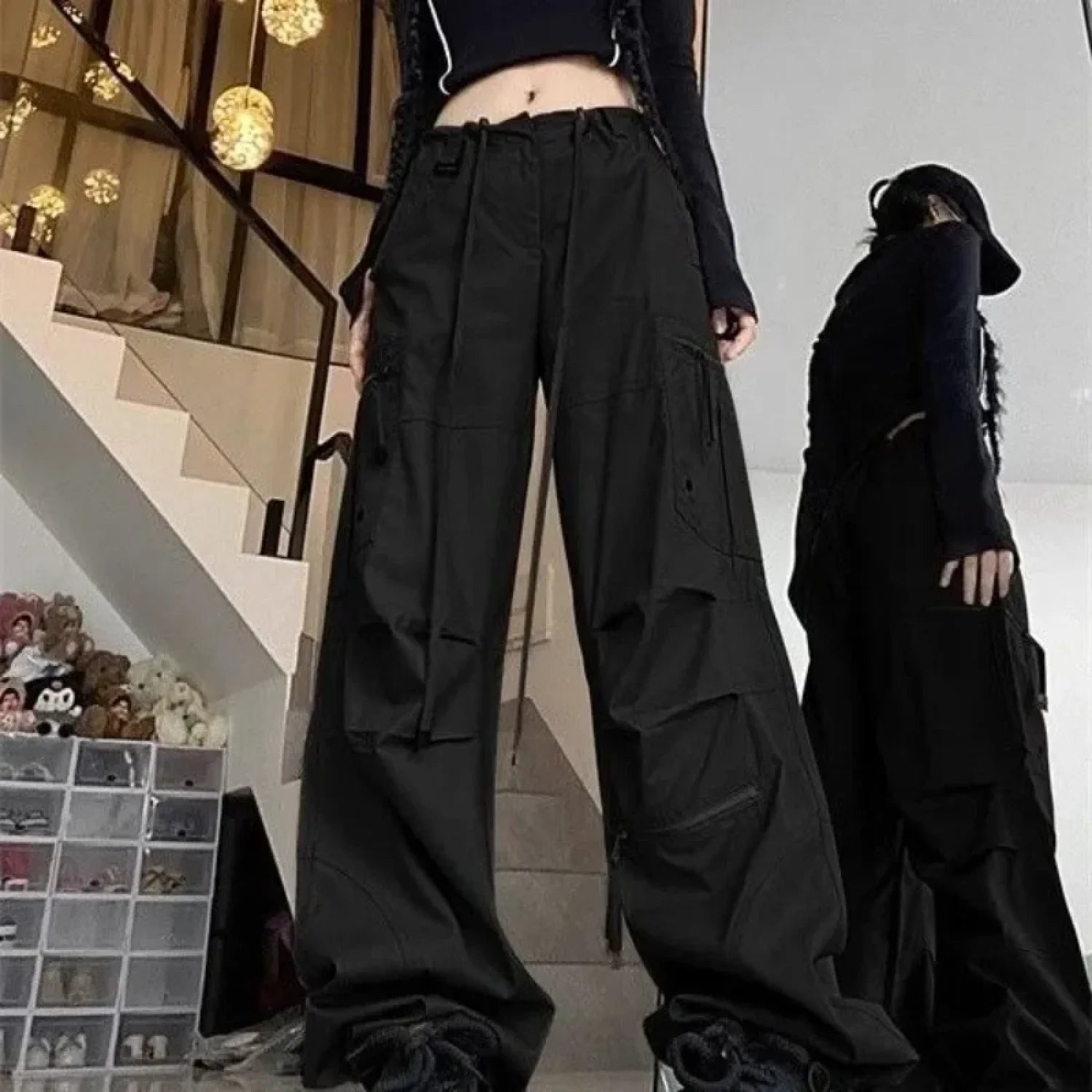Black Parachute Cargo Pants Y2K Pants