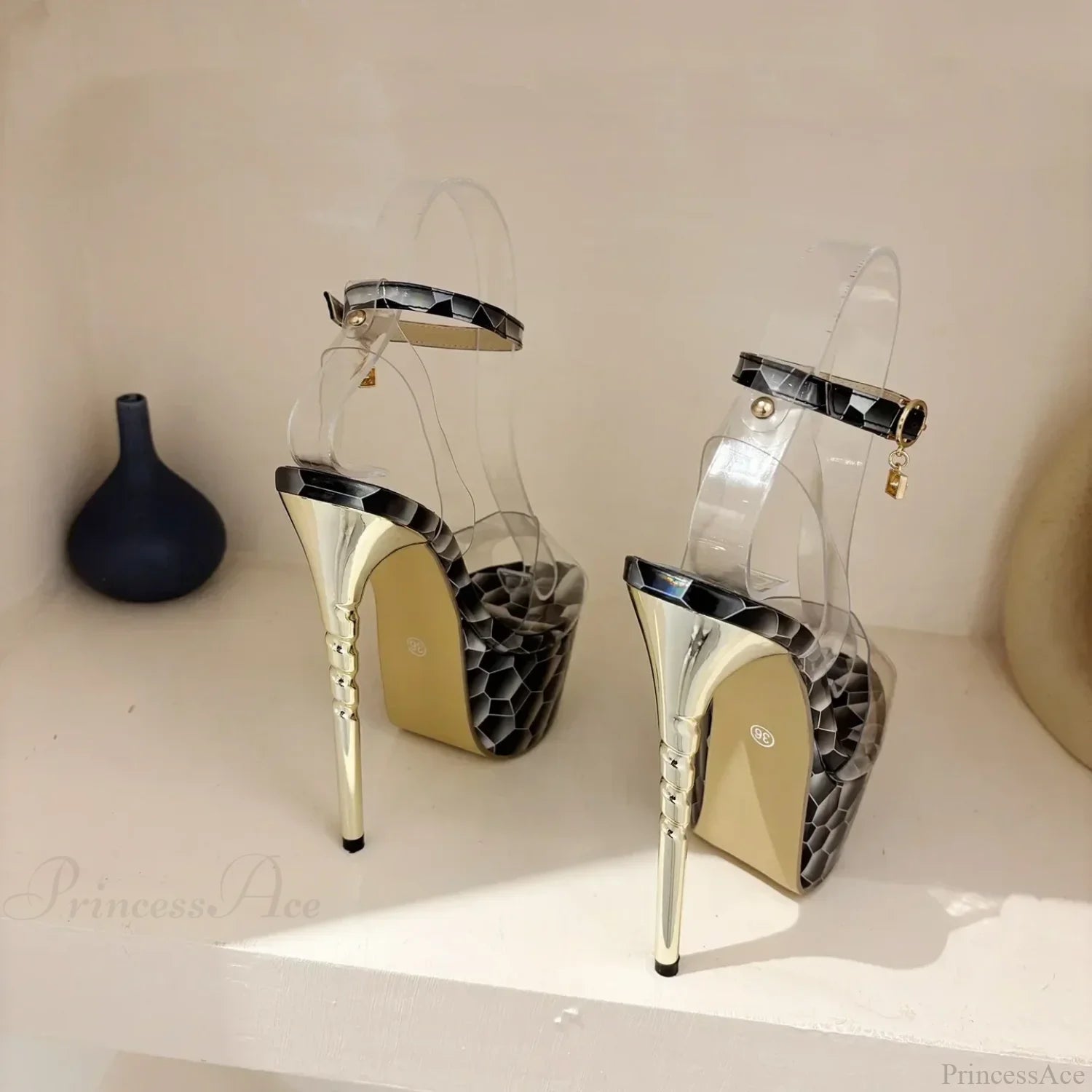 Black Sexy Mesh Butterfly-Knot Decoration One Word Peep Toebuckle Strap Cover Heel Thin High Heeled