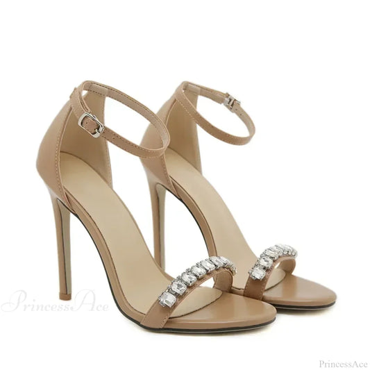 Black Sexy Open Toe Rhinestone Band Sandalsbuckle Strap Cover Heeled Pumps Stiletto Wedding High