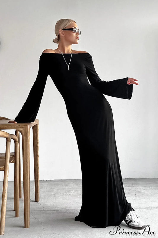 Black Sleek Knit Bodycon Maxi Dress Black / S