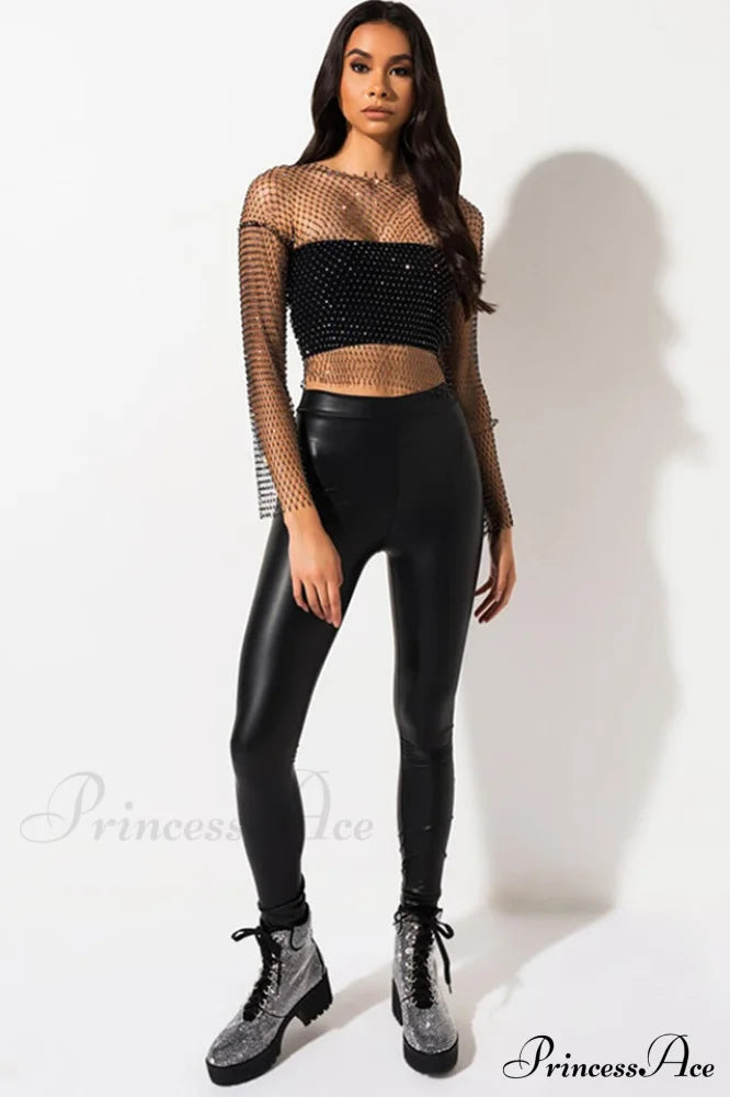 Black Stone Stylish Mesh Blouse