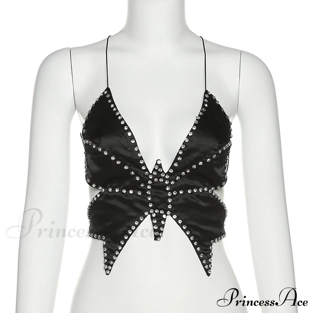 Black Stud Stylish Butterfly Crop Top