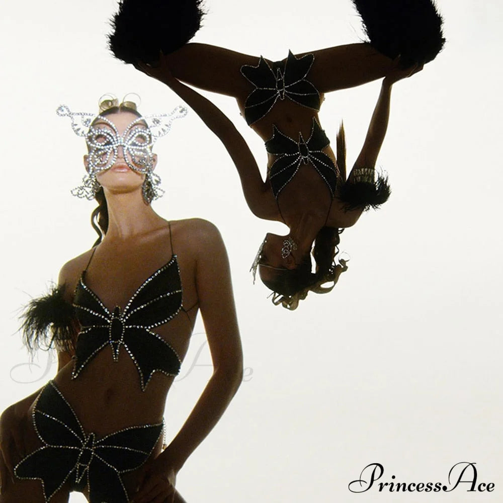 Black Stud Stylish Butterfly Crop Top