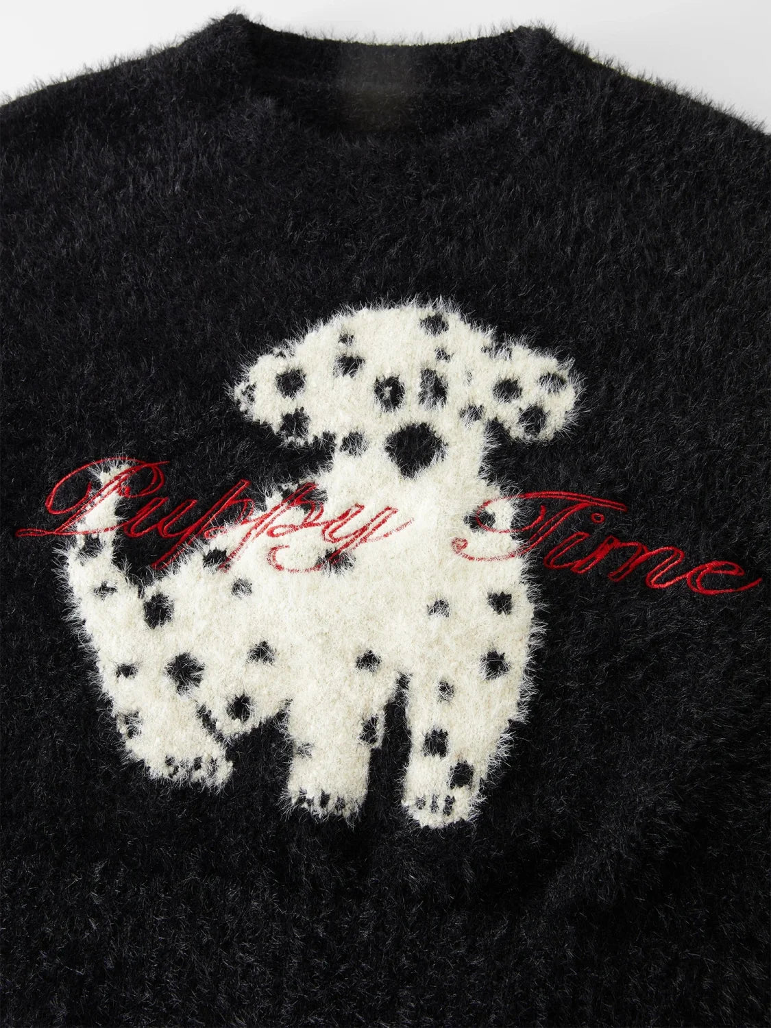 Black White Contrast Dalmatian Embroidered Sweater