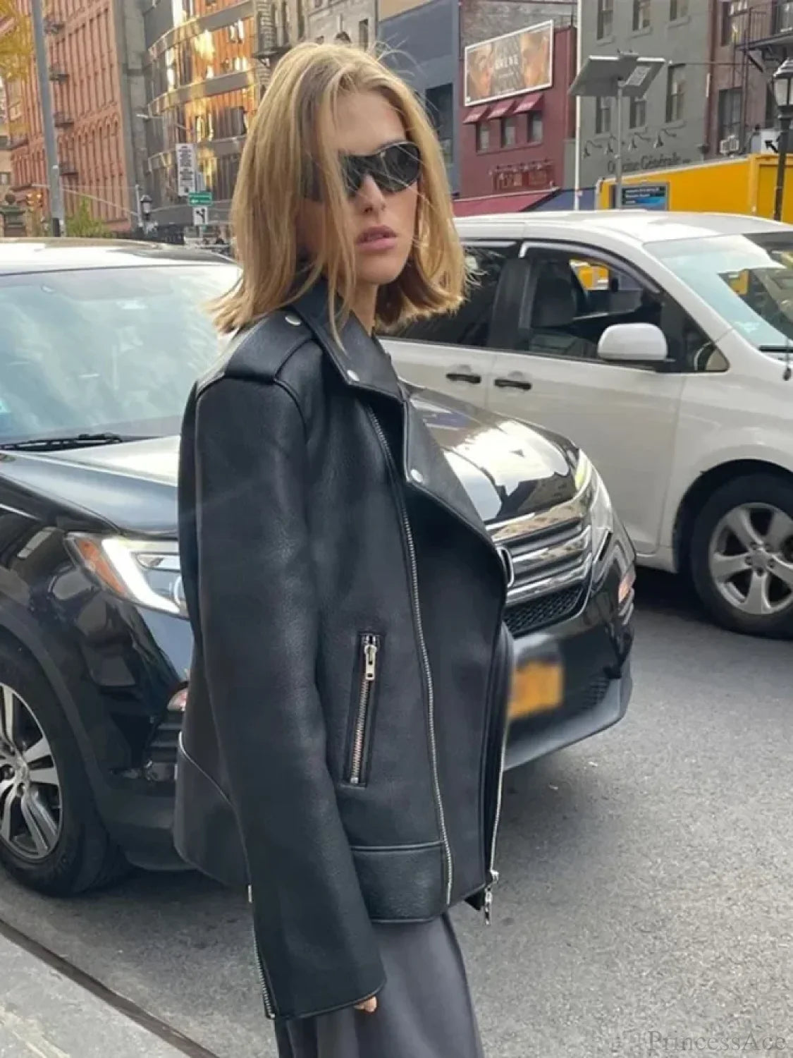 Black Zippers Oversized Leather Coat