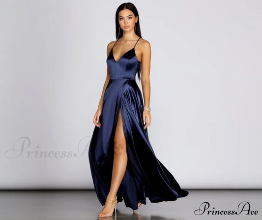 Blake Lace Back Satin Dress - Lady Occasions