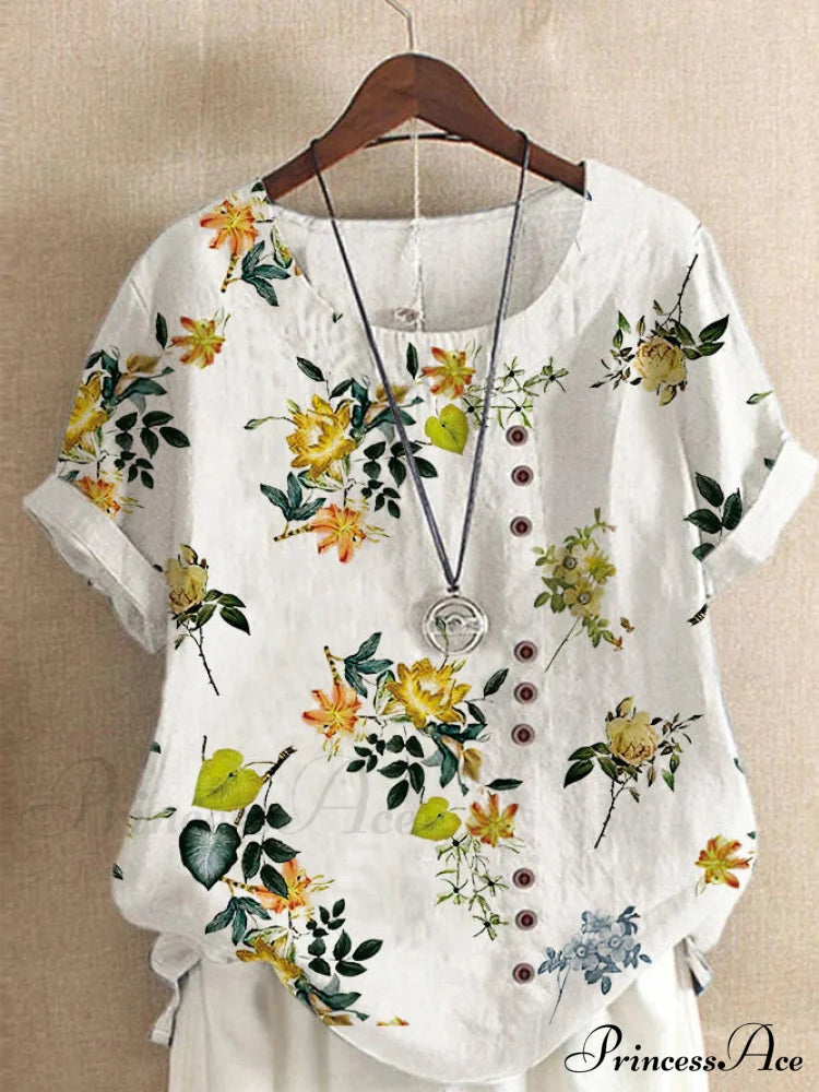 Blouse Casual For Fashion Loose Patterned Short-Sleeved Retro Summer Blouses