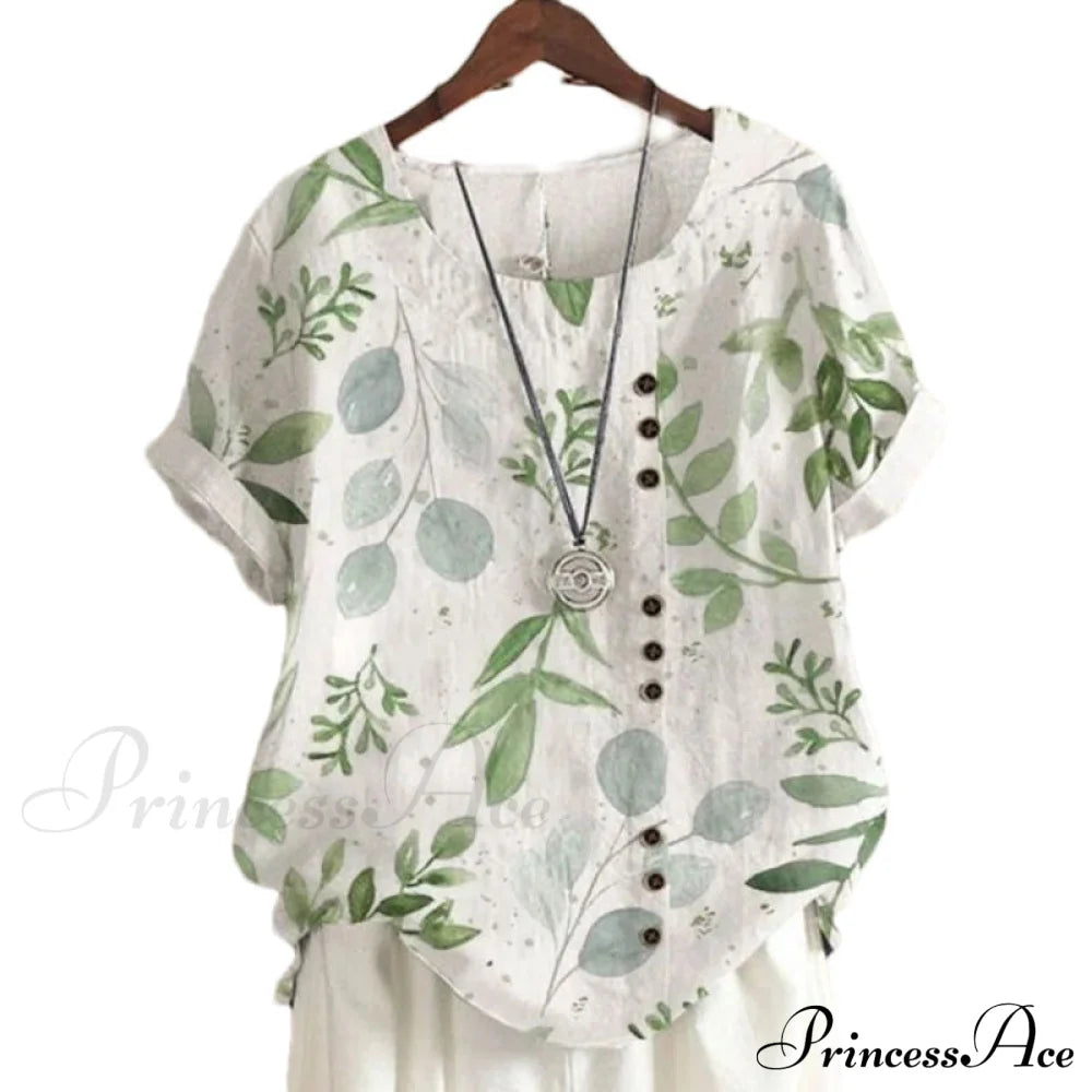 Blouse Casual For Fashion Loose Patterned Short-Sleeved Retro Summer Blouses