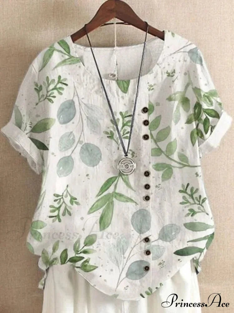 Blouse Casual For Fashion Loose Patterned Short-Sleeved Retro Summer Blouses