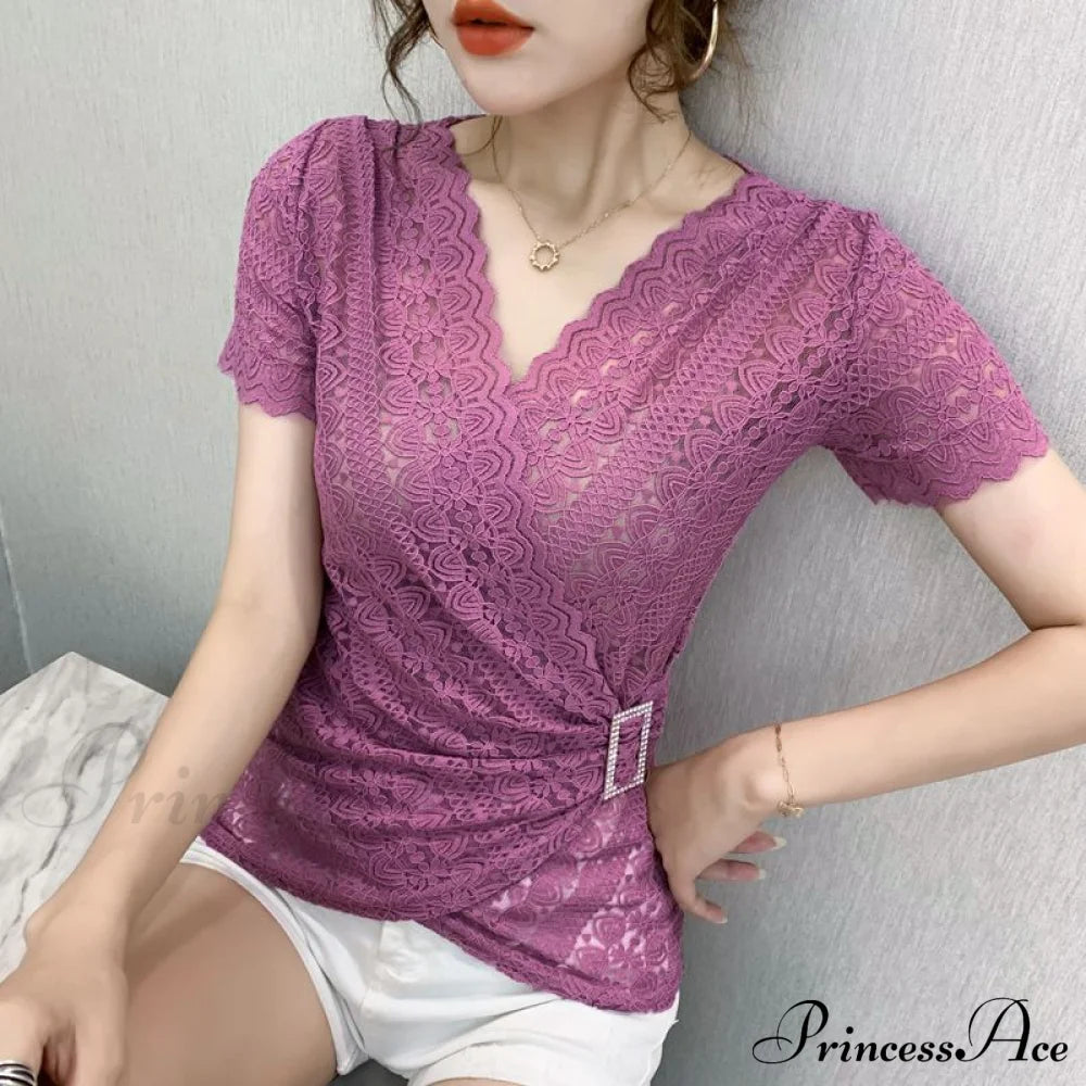 Blouse Lace Hollow Tops Size Out Plus Sexy Warm-Season V-Neck 5Xl Women Arm Brief Blusas