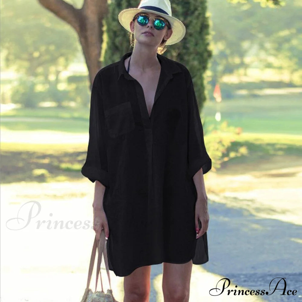 Blouse - Long Cotton Arm Kimono Woman’s Coastal White Casual Cover Up