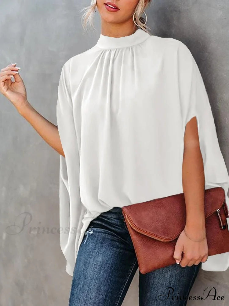 Blouse Loose Top Femme Arm Casual Design Women Warm-Season Fashion Brief Elegant White / S