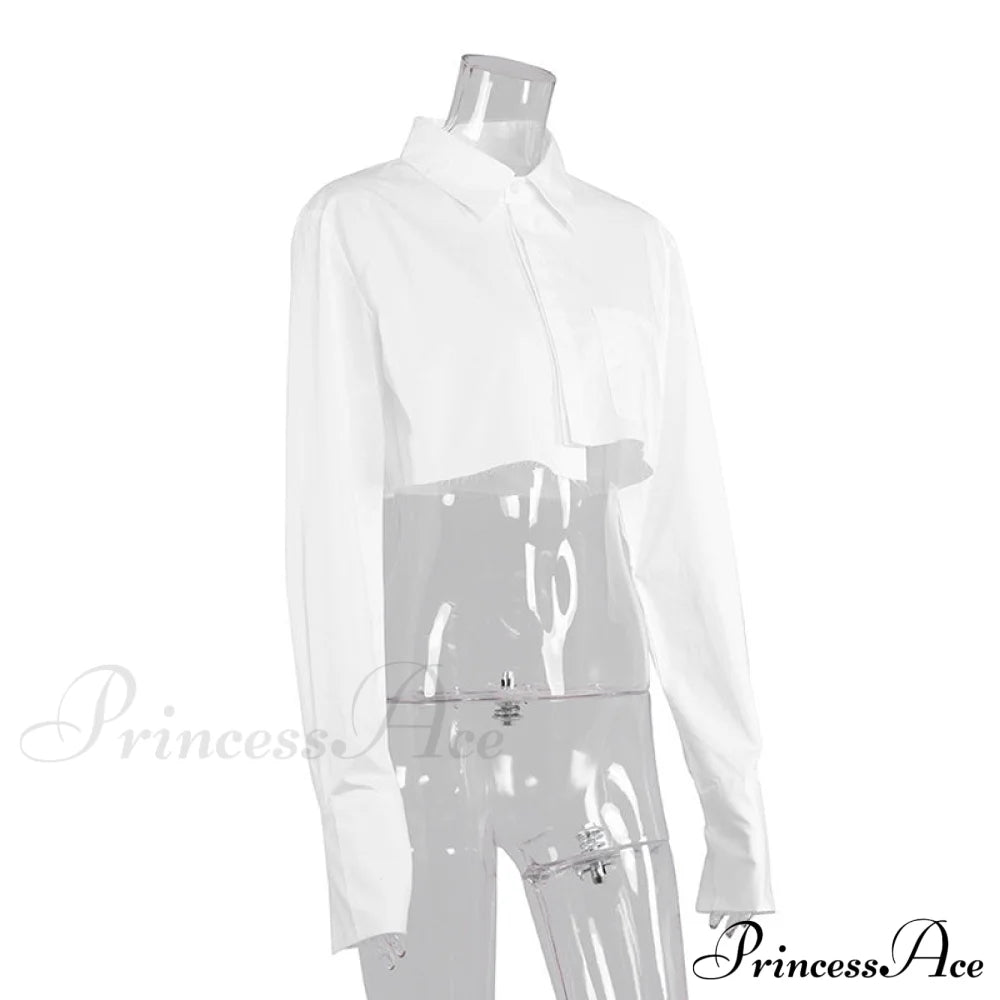 Blouse Shirts Women Neckline Solid Color Long Oversized Arm Tassel For Crop Lapel Top Female