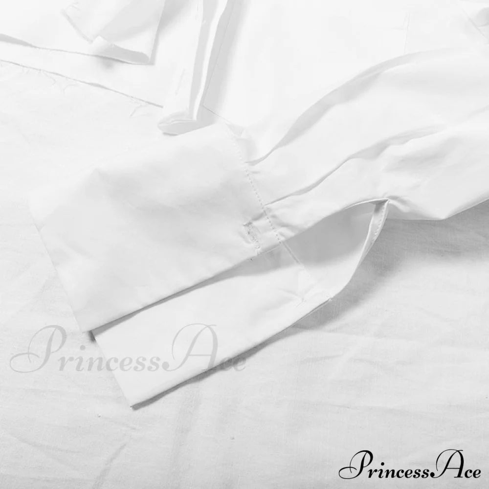 Blouse Shirts Women Neckline Solid Color Long Oversized Arm Tassel For Crop Lapel Top Female