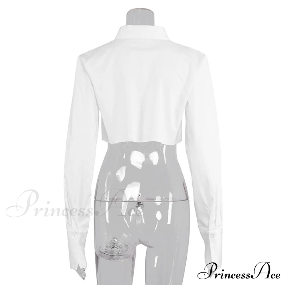 Blouse Shirts Women Neckline Solid Color Long Oversized Arm Tassel For Crop Lapel Top Female