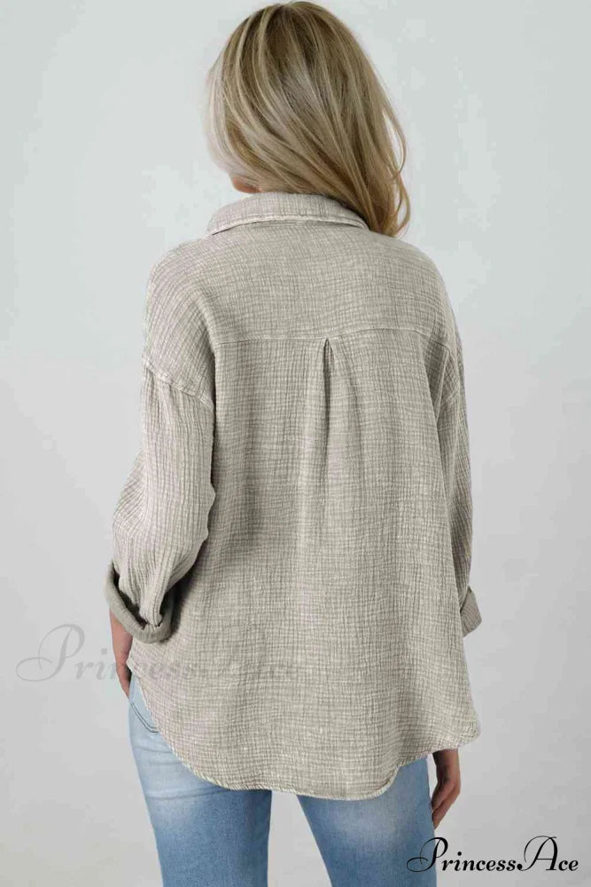 Blouse Textured With Buttons Clothes