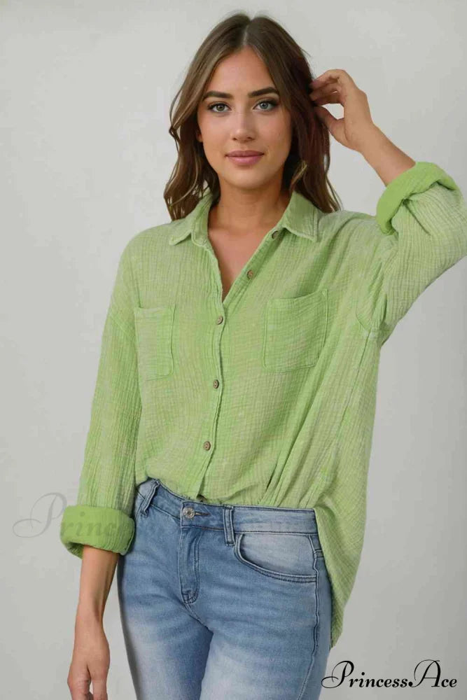Blouse Textured With Buttons Clothes