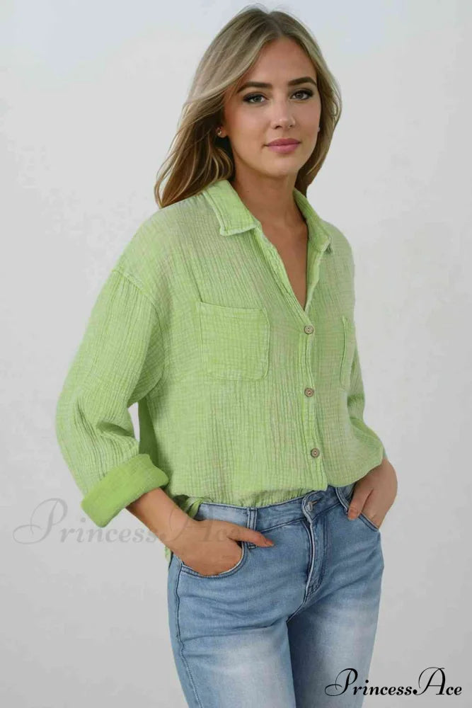 Blouse Textured With Buttons Clothes