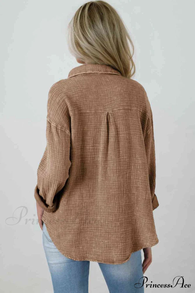 Blouse Textured With Buttons Clothes