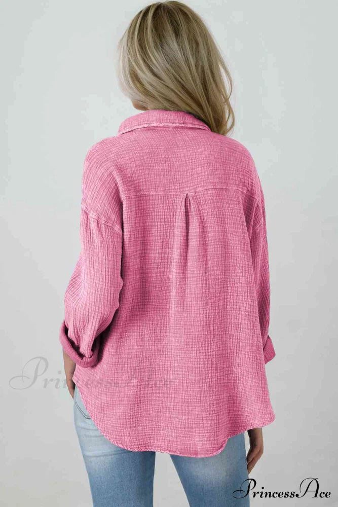 Blouse Textured With Buttons Clothes