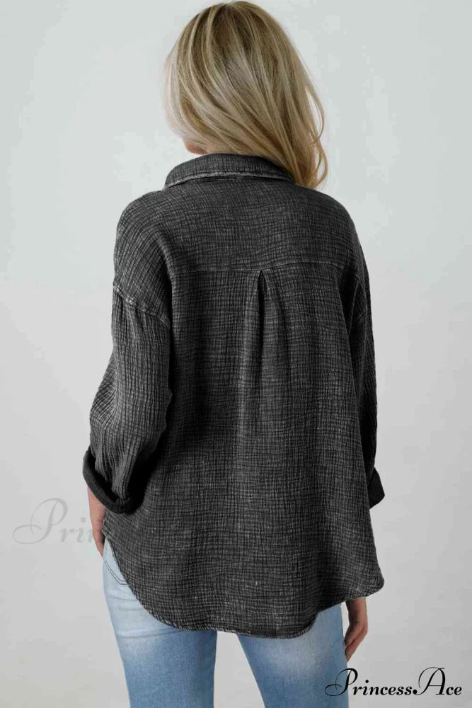 Blouse Textured With Buttons Clothes