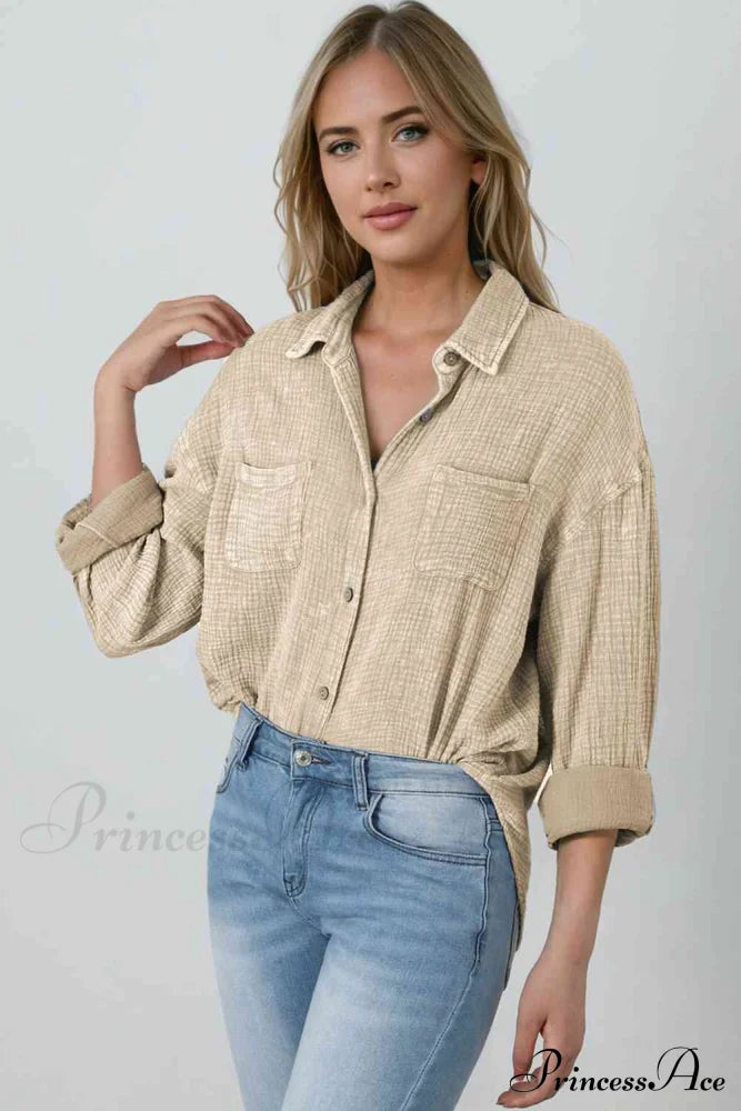 Blouse Textured With Buttons Clothes