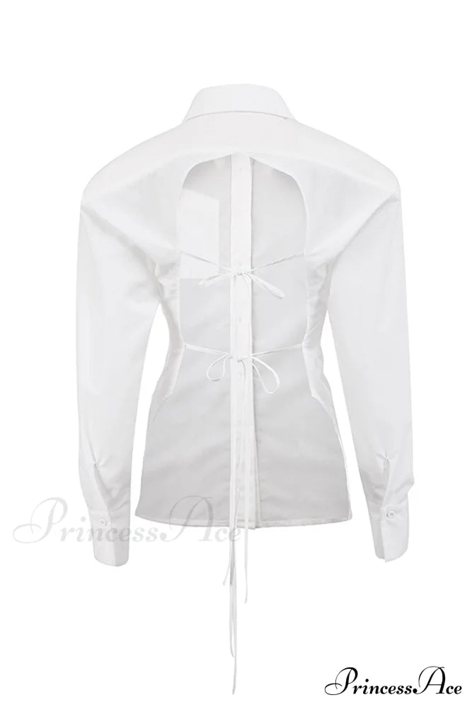 Blouse White Arm Shoulder Long Backless With Up Lace Pads Blouses