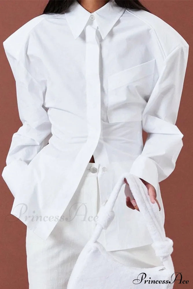 Blouse White Arm Shoulder Long Backless With Up Lace Pads Blouses