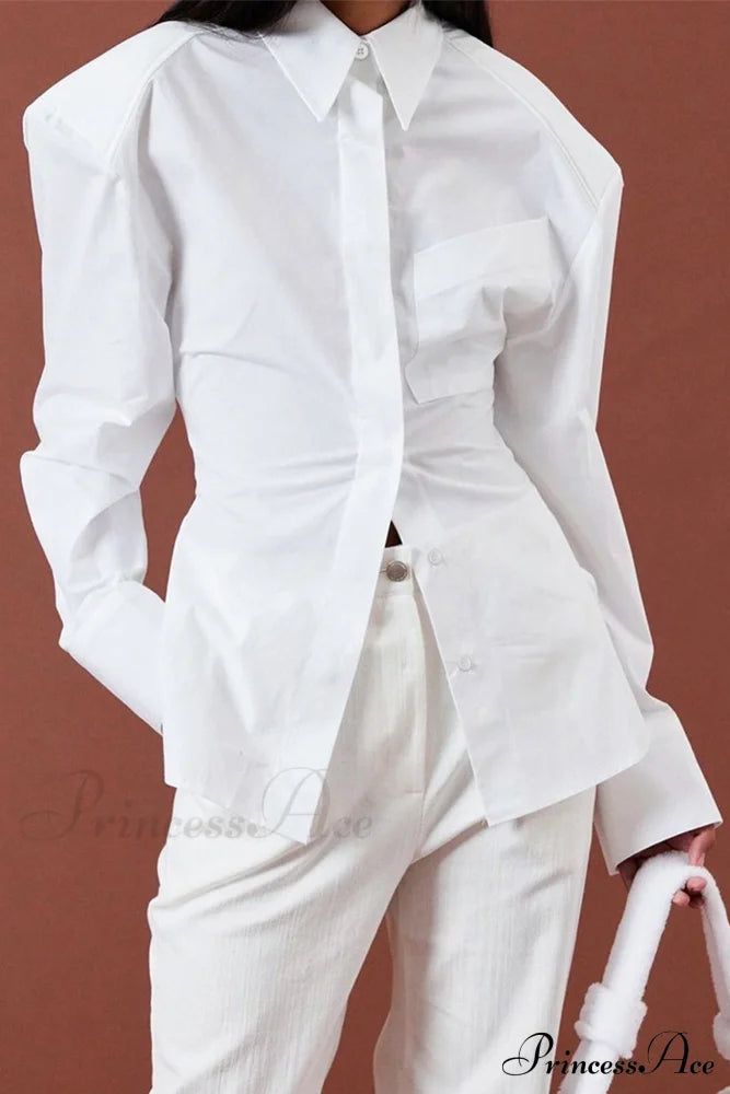 Blouse White Arm Shoulder Long Backless With Up Lace Pads / L Blouses