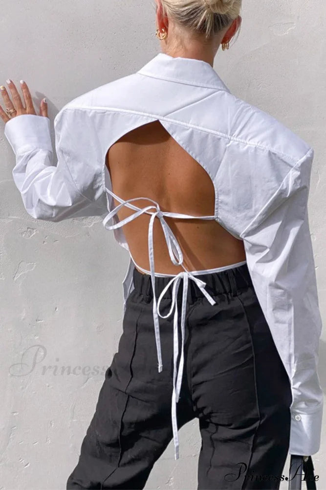 Blouse White Arm Shoulder Long Backless With Up Lace Pads / S Blouses