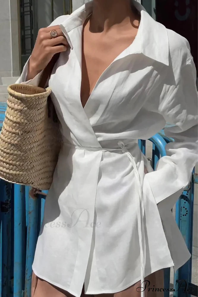 Blouse White Slit With Long Lace Cotton Up Sleeves / L Blouses