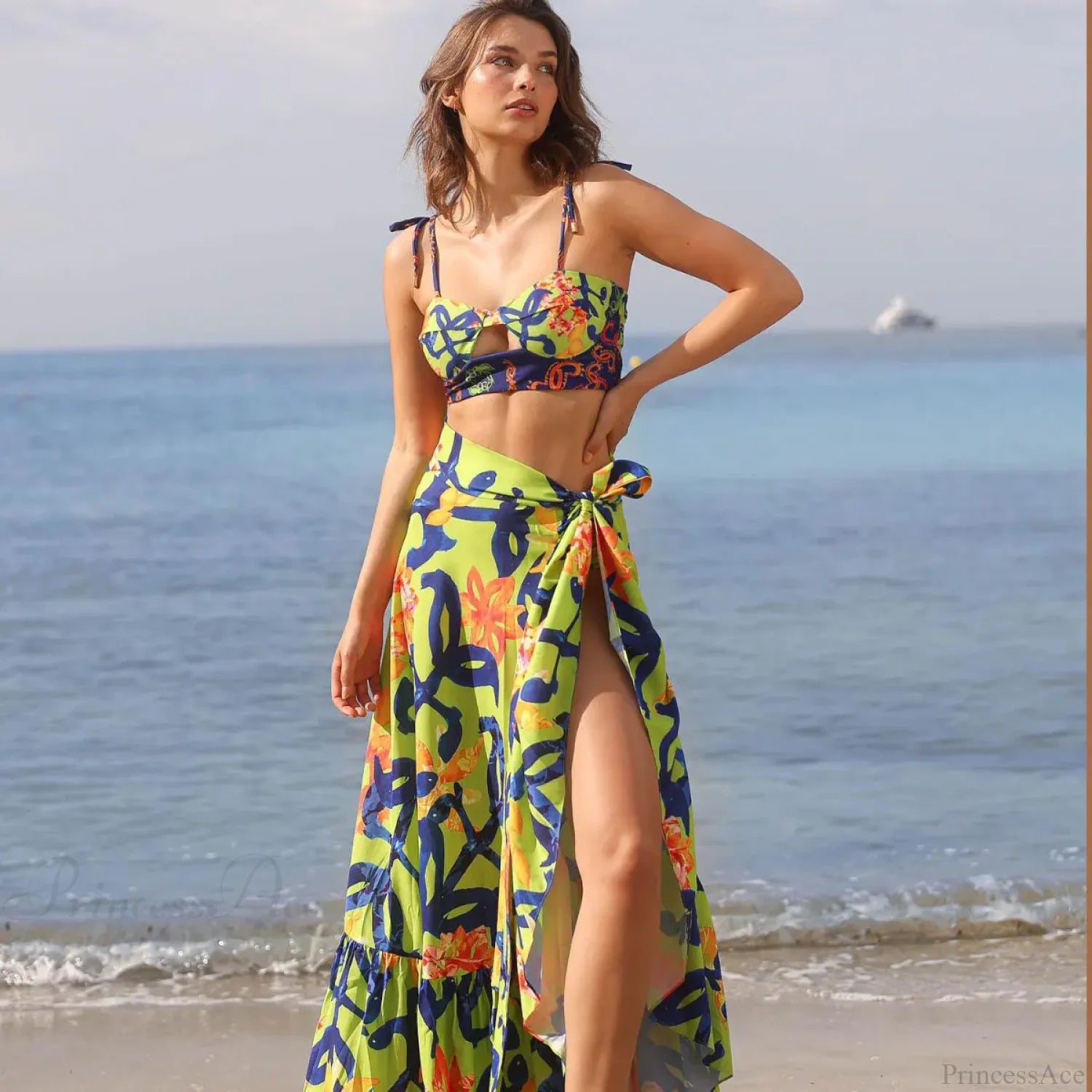 Blue Demon Eye High Waist Two Piece Set yellow / S