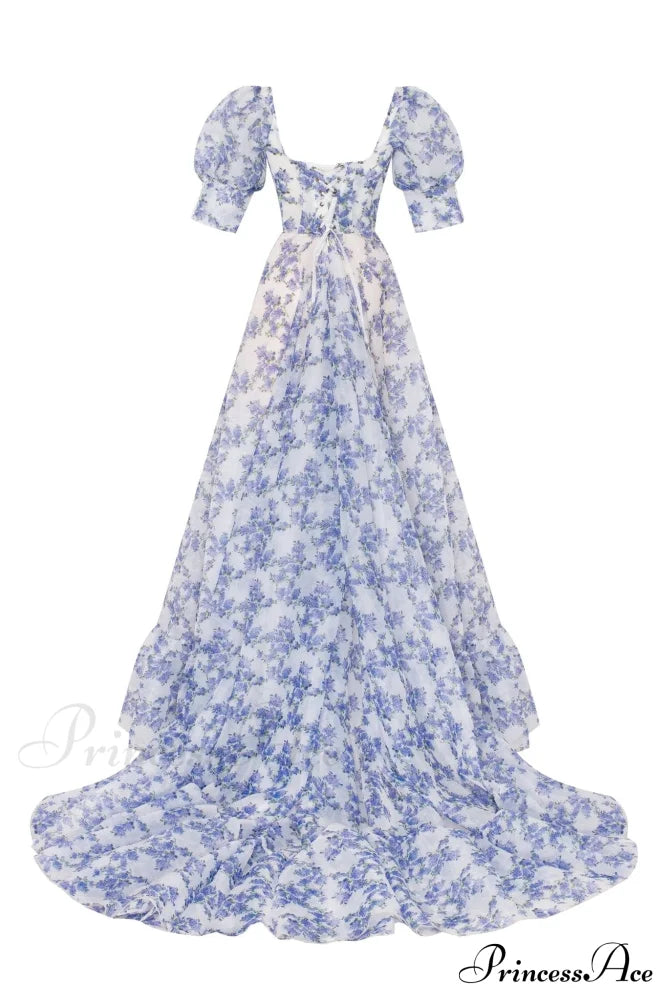 Blue Hydrangea Stylish Maxi Princess Dress